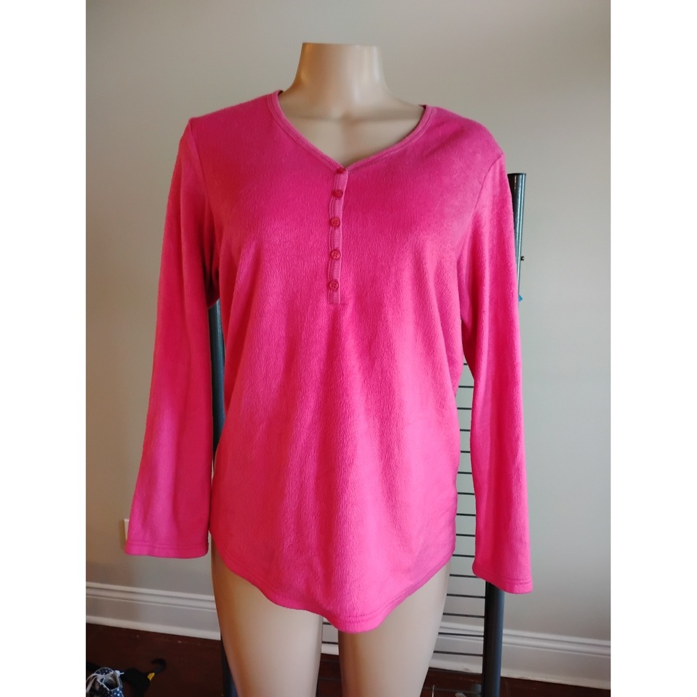 Secret Treasures Hot Pink Fleece Henley Pajama Top Long Sleeve SZ461055B Medium
